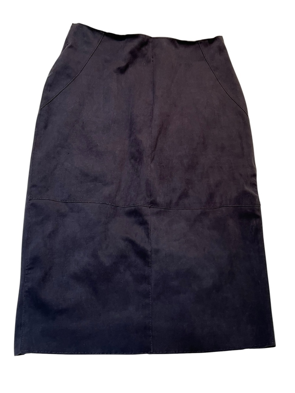 Women's Suede Midi Skirt Dark Charcoal Gray Slit Back Zip Back Stretch